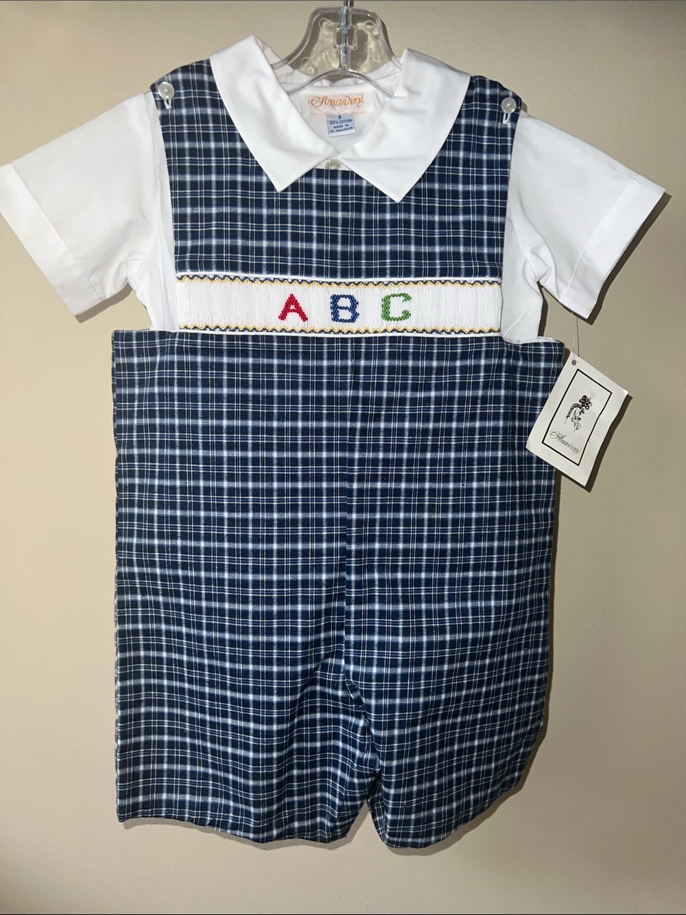 Anaivini Blue Plaid Romper with White Shirt
And ABC Smocking.